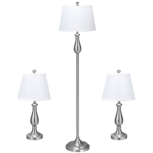 3 pcs Brushed Nickel Lamp Set 2 Table Lamps 1 Floor Lamp